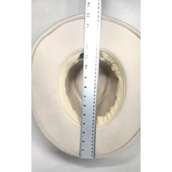 Frye Womens Sz 7 1/2 Cream Wide Brim Hat Adjustable Rim Western Rancher Cowgirl - Picture 9 of 10